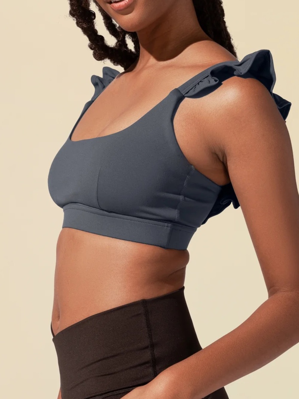 POPFLEX Magical Ruffle Sports Bra Grey Womens Size Medium Athletic Yoga Workout